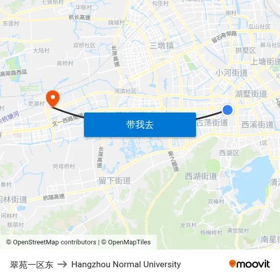 翠苑一区东 to Hangzhou Normal University map