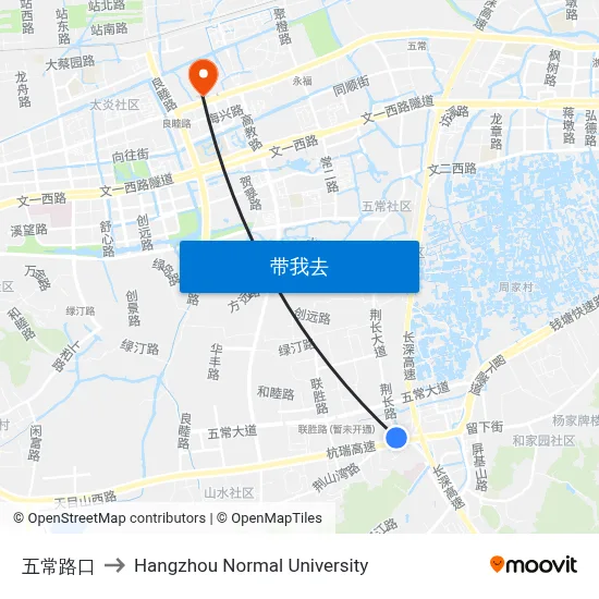 五常路口 to Hangzhou Normal University map