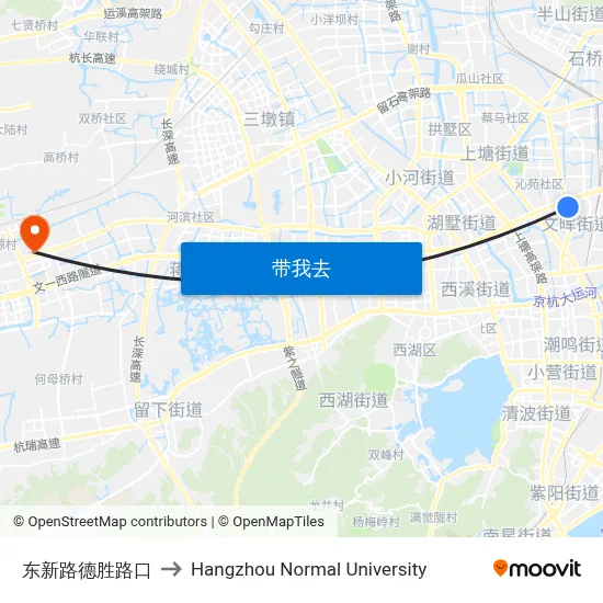 东新路德胜路口 to Hangzhou Normal University map