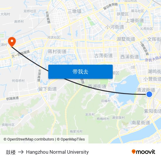 鼓楼 to Hangzhou Normal University map