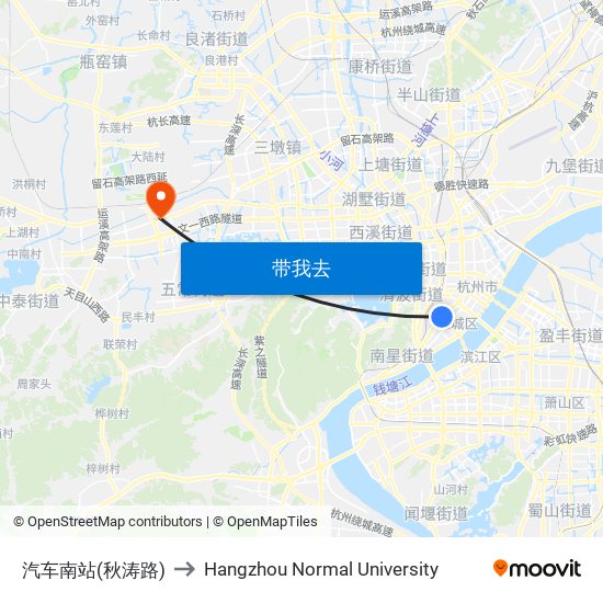 汽车南站(秋涛路) to Hangzhou Normal University map