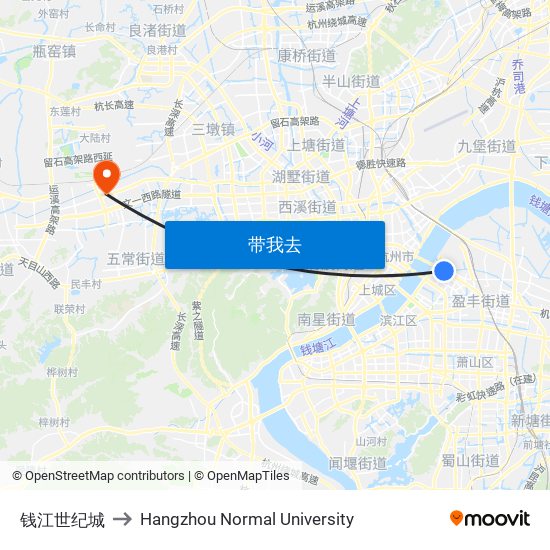 钱江世纪城 to Hangzhou Normal University map