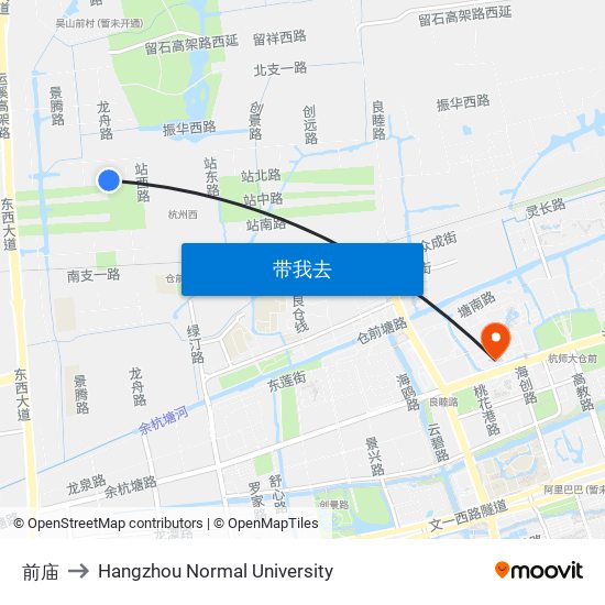 前庙 to Hangzhou Normal University map