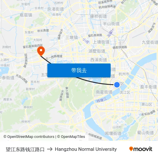 望江东路钱江路口 to Hangzhou Normal University map