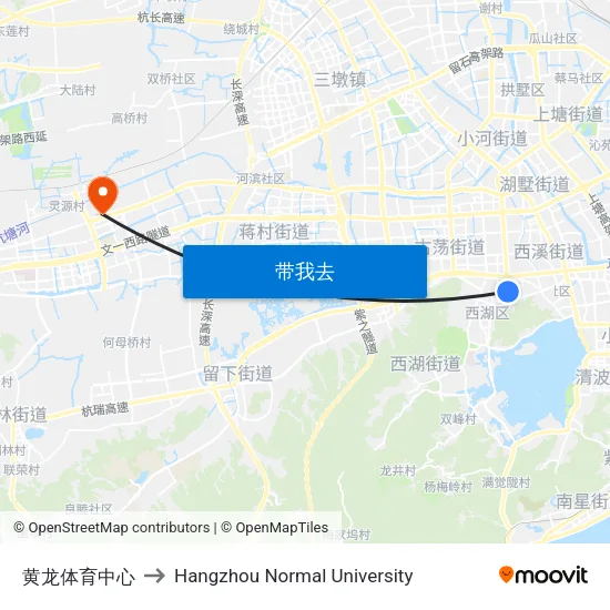 黄龙体育中心 to Hangzhou Normal University map