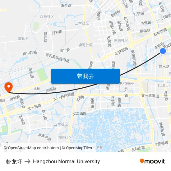 虾龙圩 to Hangzhou Normal University map