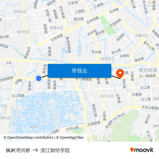 枫树湾河桥 to 浙江财经学院 map