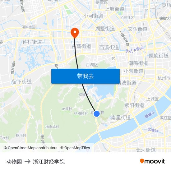 动物园 to 浙江财经学院 map