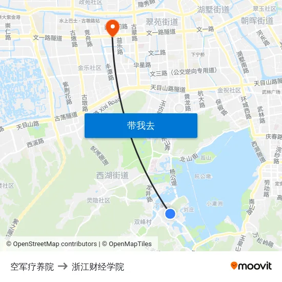 空军疗养院 to 浙江财经学院 map