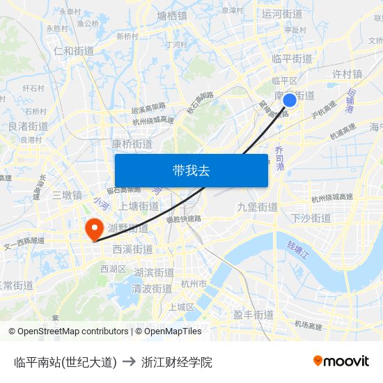 临平南站(世纪大道) to 浙江财经学院 map