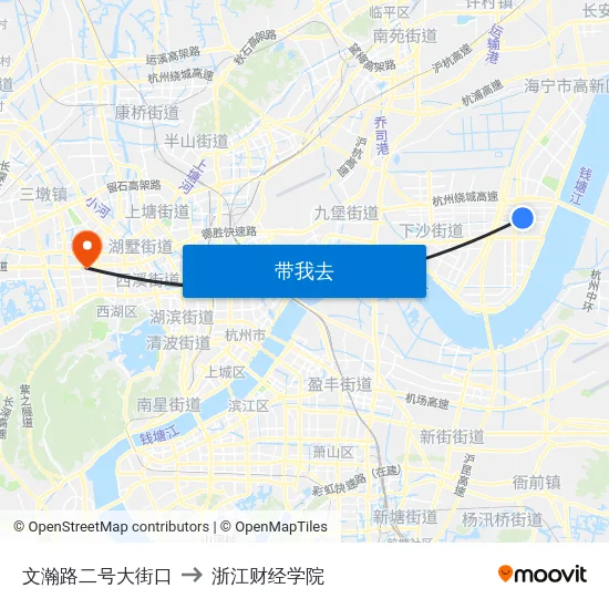 文瀚路二号大街口 to 浙江财经学院 map