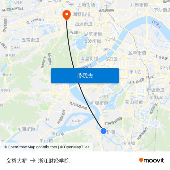 义桥大桥 to 浙江财经学院 map