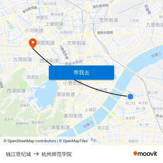 钱江世纪城 to 杭州师范学院 map