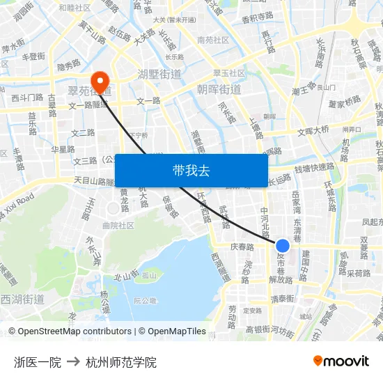 浙医一院 to 杭州师范学院 map