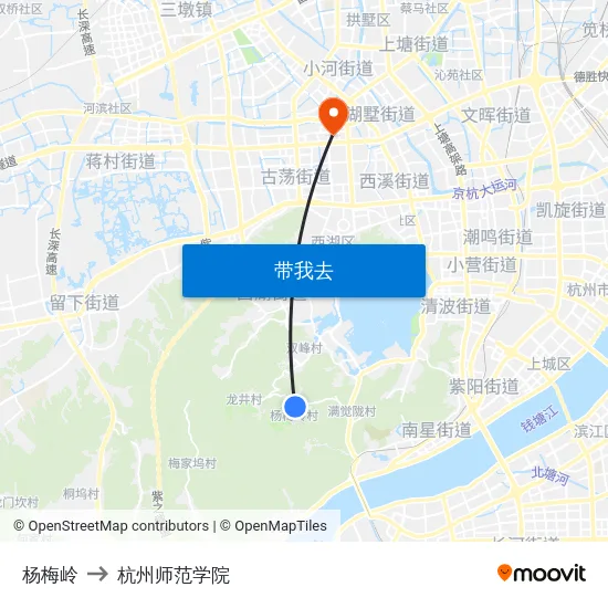 杨梅岭 to 杭州师范学院 map