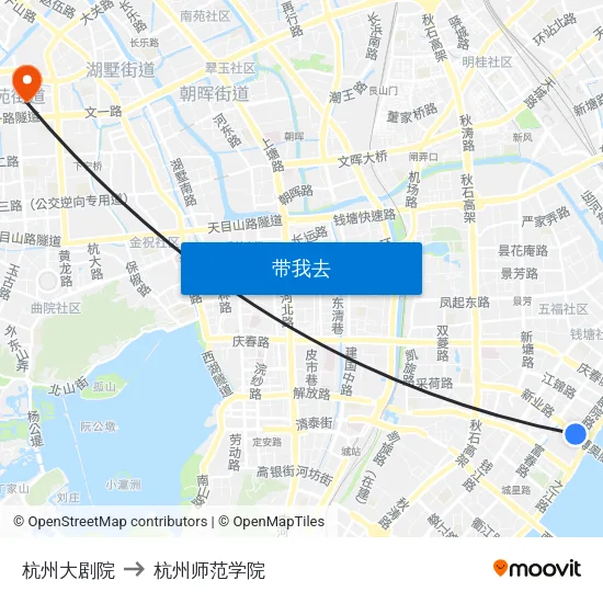 杭州大剧院 to 杭州师范学院 map