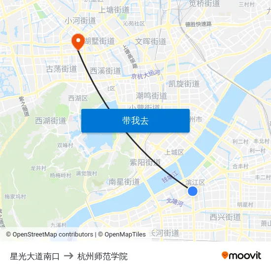 星光大道南口 to 杭州师范学院 map