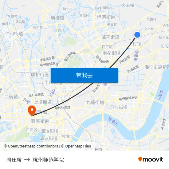 周庄桥 to 杭州师范学院 map