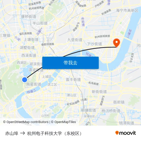 赤山埠 to 杭州电子科技大学（东校区） map