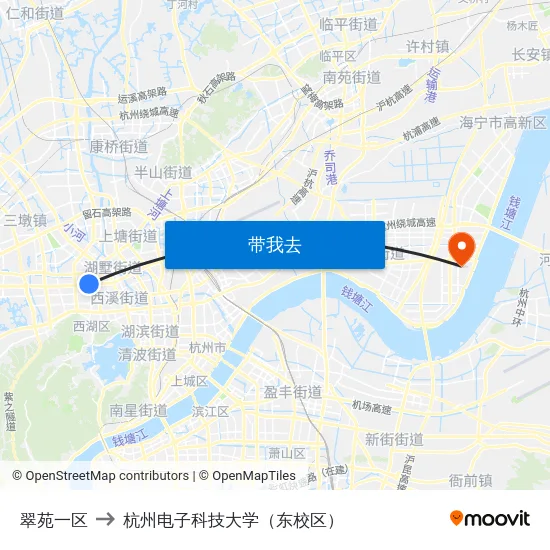翠苑一区 to 杭州电子科技大学（东校区） map