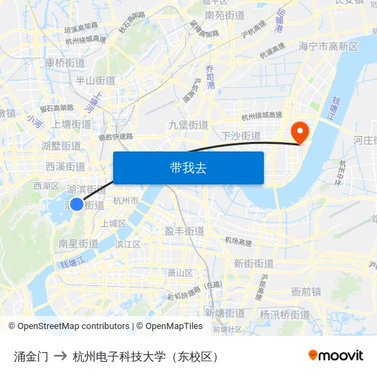 涌金门 to 杭州电子科技大学（东校区） map