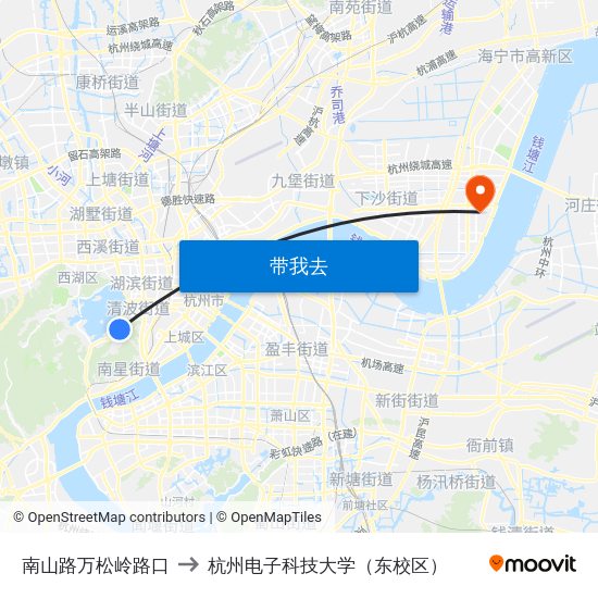 南山路万松岭路口 to 杭州电子科技大学（东校区） map