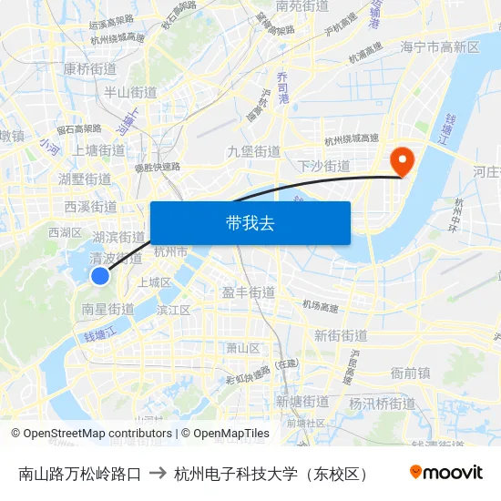 南山路万松岭路口 to 杭州电子科技大学（东校区） map