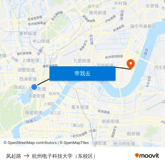 凤起路 to 杭州电子科技大学（东校区） map