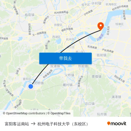 富阳客运南站 to 杭州电子科技大学（东校区） map