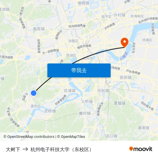 大树下 to 杭州电子科技大学（东校区） map
