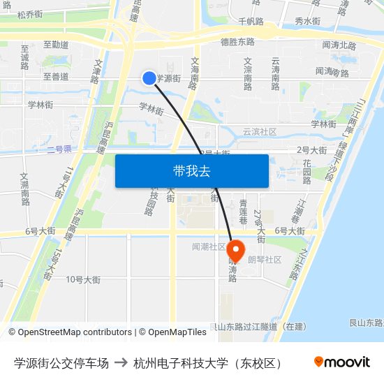 学源街公交停车场 to 杭州电子科技大学（东校区） map