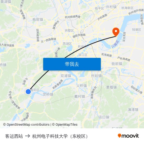 客运西站 to 杭州电子科技大学（东校区） map