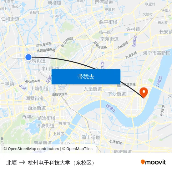 北塘 to 杭州电子科技大学（东校区） map