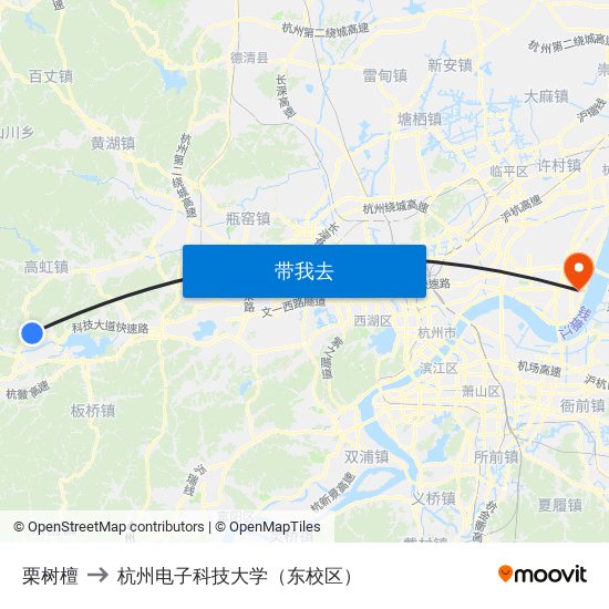 栗树檀 to 杭州电子科技大学（东校区） map