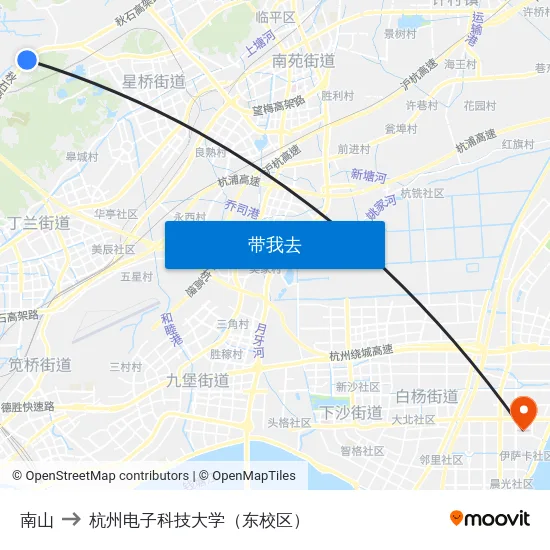 南山 to 杭州电子科技大学（东校区） map