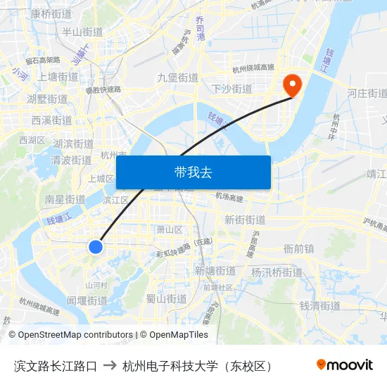 滨文路长江路口 to 杭州电子科技大学（东校区） map