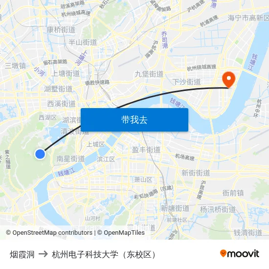 烟霞洞 to 杭州电子科技大学（东校区） map