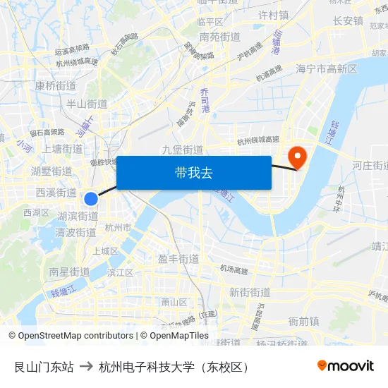 艮山门东站 to 杭州电子科技大学（东校区） map