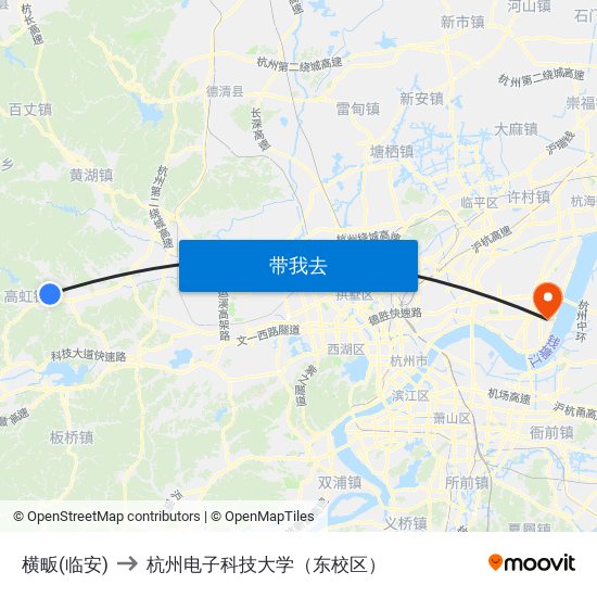 横畈(临安) to 杭州电子科技大学（东校区） map