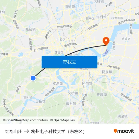 红郡山庄 to 杭州电子科技大学（东校区） map