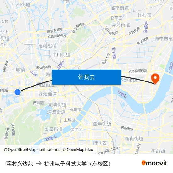 蒋村兴达苑 to 杭州电子科技大学（东校区） map