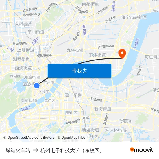 城站火车站 to 杭州电子科技大学（东校区） map