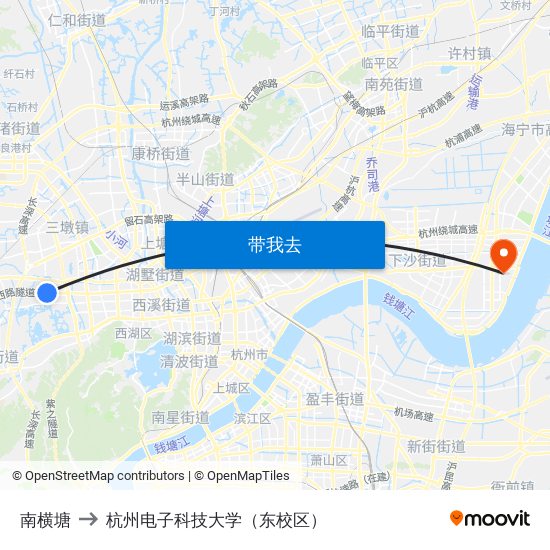 南横塘 to 杭州电子科技大学（东校区） map