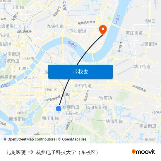 九龙医院 to 杭州电子科技大学（东校区） map