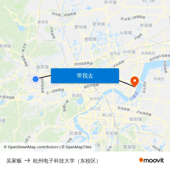 吴家畈 to 杭州电子科技大学（东校区） map