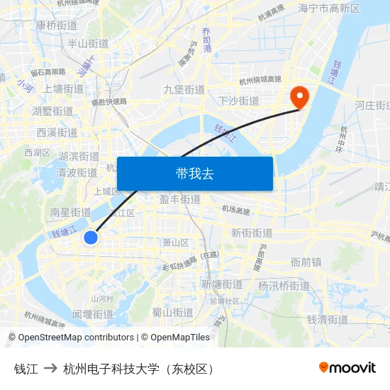 钱江 to 杭州电子科技大学（东校区） map