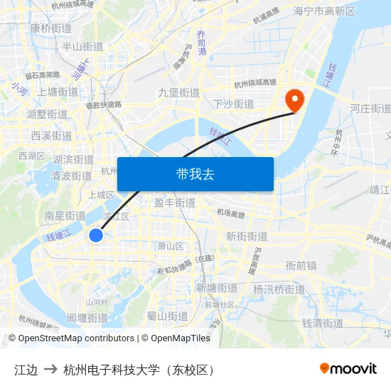 江边 to 杭州电子科技大学（东校区） map