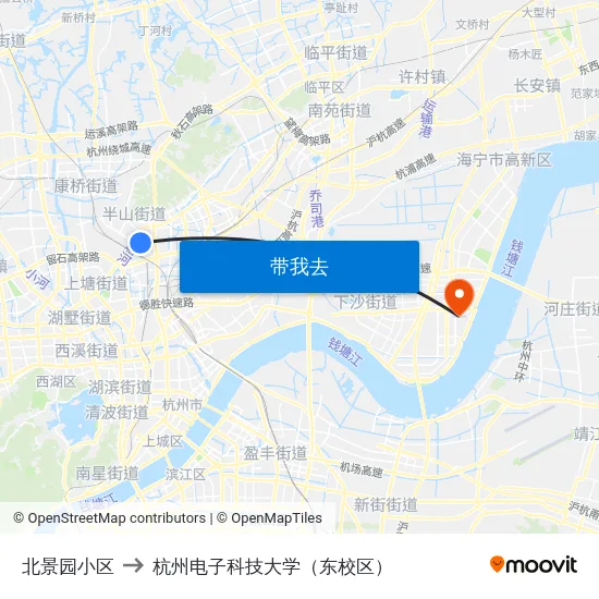 北景园小区 to 杭州电子科技大学（东校区） map