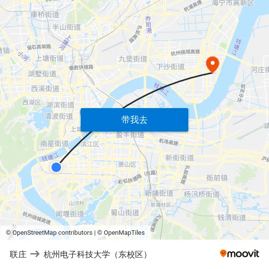 联庄 to 杭州电子科技大学（东校区） map