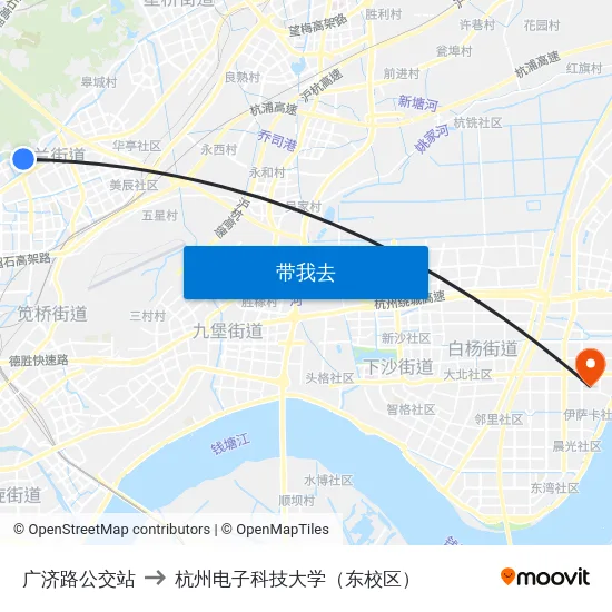 广济路公交站 to 杭州电子科技大学（东校区） map